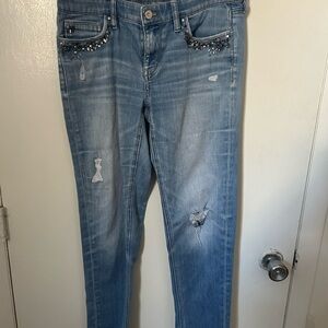 White House Black Market Light Blue Skinny Jeans with Beaded Pockets